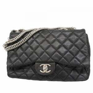 Chanel Shoulder Bag, Large Matelasse, Double Chain, Lambskin, Black, Women's